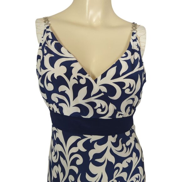 Ann Taylor Silk Slip Dress Blue White Sleeveless V-Neck Spaghetti strap Summer 4 - Picture 7 of 16